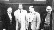 Joseph Hirshhorn (left), Paul Young, Hirshhorn's chief engineer and manager of the Pronto mine, Franc Joubin and William Bouck gathered at the train station in 1955 in Blind River, Ont., for the opening of Pronto.