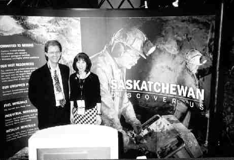 Jay Fredericks, director of mineral policy for Saskatchewan, and Patti Colewell, communications officer, man the province's booth at the recent convention of the Prospectors & Developers Association of Canada, in Toronto.