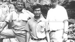 Terry Bates (left), managing director of AMR, analyst James Mustard (right) and a Vietnamese geologist examine the King Snake zone.