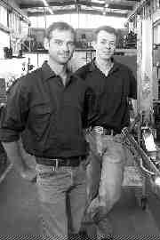 Tim Meyer (left), head of the CMTE Drilling Group, and researcher Scott Adam at a site in Brisbane, Australia, where tight-radius drilling is tested.