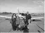 Melanie Cyr (left), with sisters Lynne, Angele and their grandmother Cecile LePage, seen here with co-pilot Brent Rogers after their flight to Toronto in October 1999.