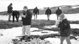 Mining analysts examine outcrops at the Hope Bay project in Nunavut.