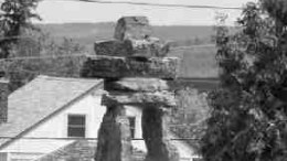 A view of the 6,000-lb. "Inukshuk" rock formation donated by the Nanisivik zinc-lead-silver mine on Baffin Island. The Inukshuk is one of many rock formations on display in Rockwalk Park in Haileybury, Ont.