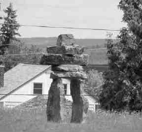 A view of the 6,000-lb. "Inukshuk" rock formation donated by the Nanisivik zinc-lead-silver mine on Baffin Island. The Inukshuk is one of many rock formations on display in Rockwalk Park in Haileybury, Ont.