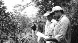 Marco Montecinos (foreground), Francisco's vice-president of exploration, analyst Brent Cook, broker Jeff Howard and director Michael Winn examine ground near the Main zone.