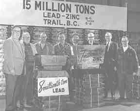 By March 1970, Cominco's smelter in Trail, B.C., had produced 8 million tons of lead and 7 million tons of zinc, mostly from ore mined at Sullivan.