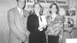 Robert Stanlake, vice-president of business development with Vancouver-based AMEC Mining & Metals (left), with Denise Burlingame, senior public affairs officer with BHP Billiton Diamonds, and Shelley Sainsbury, a representative of British Columbia's Children's Hospital Foundation. On May 24, 2003, a 1.06-carat diamond from the Ekati mine in the Northwest Territories will be raffled to raise money for the hospital. The raffle is part of the 16th annual Mining for Miracles campaign, which raises funds to buy hospital equipment. For the past 15 years, British Columbia's mining community has raised more than $300,000 annually. Last year's campaign raised $407,000.