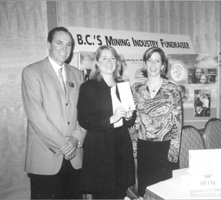 Robert Stanlake, vice-president of business development with Vancouver-based AMEC Mining & Metals (left), with Denise Burlingame, senior public affairs officer with BHP Billiton Diamonds, and Shelley Sainsbury, a representative of British Columbia's Children's Hospital Foundation. On May 24, 2003, a 1.06-carat diamond from the Ekati mine in the Northwest Territories will be raffled to raise money for the hospital. The raffle is part of the 16th annual Mining for Miracles campaign, which raises funds to buy hospital equipment. For the past 15 years, British Columbia's mining community has raised more than $300,000 annually. Last year's campaign raised $407,000.