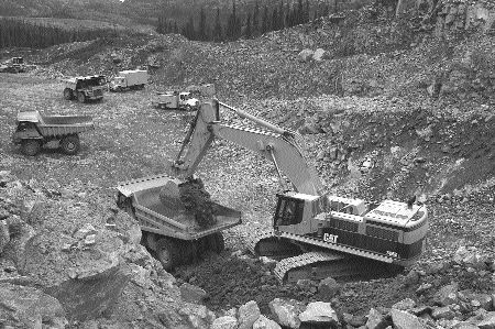 Quarrying activity at the Voisey's Bay project in Labrador in November 2002.