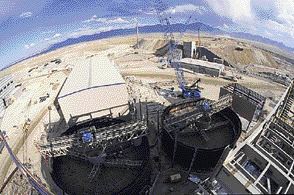 Atop the mill at the Pipeline gold mining complex in Nevada.