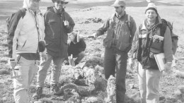 Examining a bonanza silver structure at IMA Exploration's Navidad property in Argentina. From left: Douglas Leishman, analyst; Douglas Hurst, analyst; Donald Poirier, analyst; Keith Patterson, IMA's exploration manager; and Paul Lhotka, geological consultant.