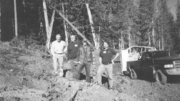 Imperial Metals' Mount Polley team stands on the newly discovered Northeast zone. From left: Pierre Lebel, chairman; Art Frye, senior mine engineer; Patrick McAndless, VP exploration; Brian Kynoch, president.