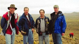 From left: First Associates Analyst Don Poirier, RBC Dominion Securities Investment Advisor Tad Bartkiewicz, IMA "Qualified Person" Paul Lhotka, and IMA Director Sean Hurd stand together at IMA's Navidad property in Chubut province, southern Argentina.