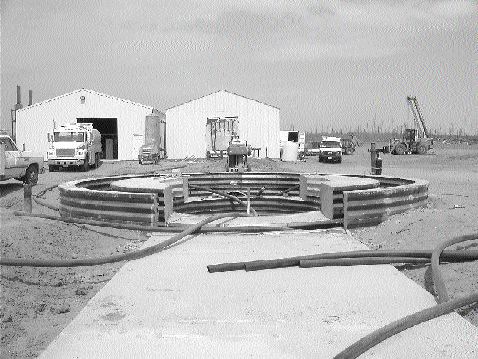 At the Star Diamond project last year: Looking north of the shaft collars, with the hoist base in the foreground and the shop and freeze-plant buildings in the background.