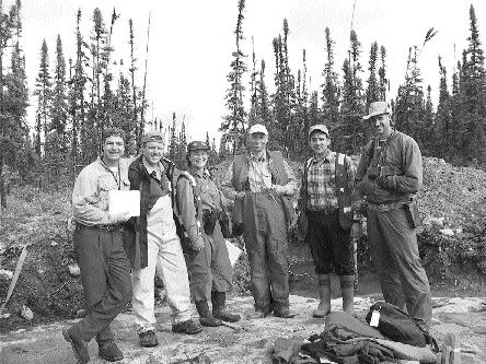 At the lonore gold project in the James Bay Lowlands: (From left) Jean-Franois Ouellette, president of Services Techniques Gonordique (STG); Franois Huot, a consultant with Go-conseils; Virginia Gold Mines Geologist Melanie Tremblay; Virginia's vice-president, Paul Archer; Alain Cayer-Projet, a geologist with STG; and Michel Chapdelaine, Virginia's senior supervising geologist.