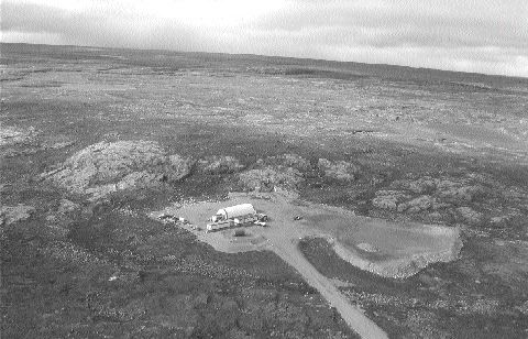 An aerial view of the Jericho diamond property portal and bulk-sampling pad in Nunavut.