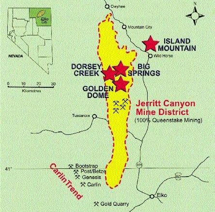 Location of Gateway Gold's projects in northeastern Nevada.