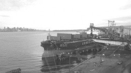 The first shipment of PCI coal from Pine Valley Mining's Willow Creek mine in northeastern British Columbia is loaded on to the Delta Pride, an ocean liner docked at Neptune Terminals in North Vancouver and bound for steel mills in Korea.