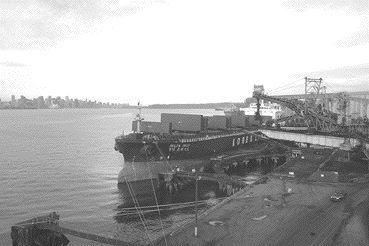 The first shipment of PCI coal from Pine Valley Mining's Willow Creek mine in northeastern British Columbia is loaded on to the Delta Pride, an ocean liner docked at Neptune Terminals in North Vancouver and bound for steel mills in Korea.