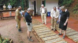 Photo by James WhyteGeological director Jaime Duchinni (middle right) displays core from Jaguar Mining's Santa Isabel development project in Minas Gerais state, Brazil.