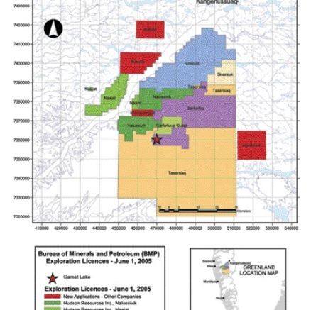 Hudson Resources' diamond properties in western Greenland.