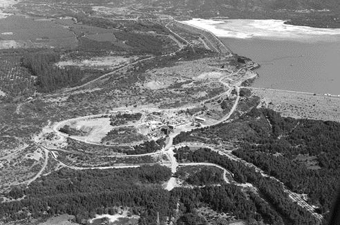 Amerigo Resources' Minera Valle Central facility with the flooded Colihues tailings impoundment (upper right) and the fresh tailings slurry channel (upper left) coming from Codelco's El Teniente mine.