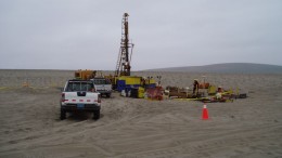 Cardero Resource drilling through sand and dune cover at its Pampa de Pongo iron project in southern Peru.