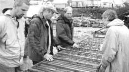 From left: NovaGold Senior Project Geologist Scott Petsel, President and CEO Rick Van Nieuwenhuyse and Vice-President of Corporate Communications Greg Johnson examine drill core from hole 514 at the Galore Creek copper-gold project in northwestern B.C.