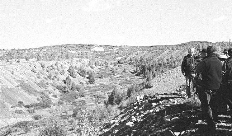 Dianor Resources President John Ryder (right) shows visitors the Lena Creek drainage basin near Wawa, Ont., where prospector Joe Leadbetter found diamonds while panning.