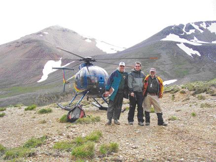 From left: Full Metal Minerals Vice-President of Exploration Robert McLeod, investor Glenn Bailey and Alaska Earth Sciences Geologist Bill Ellis on the Pyramid copper porphyry deposit in far southwestern Alaska.