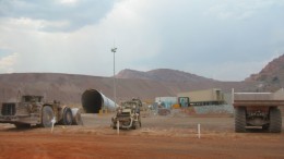 Entrance to the underground exploration decline aimed beneath the giant Argyle open pit diamond mine in Western Australia.