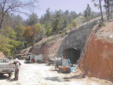 GLAMISA portal at Glamis Golds El Sauzal gold mine in Mexico. The mine is exceeding production forecasts and is offsetting problems at other operations in Latin America.