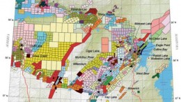 EXPLORATION GISA map outlining claims in the Athabasca basin. The image is from Exploration GIS, a Saskatoon-based exploration consulting firm with extensive experience in the Athabasca basin. The company has provided GIS products for Saskatchewan's miners since 1998.