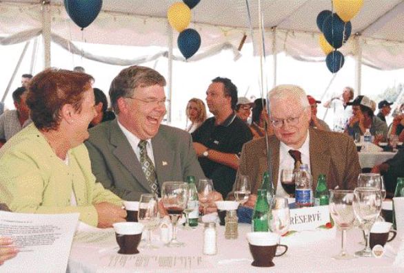 JOHN CUMMINGQuebec's Minister of Natural Resources and Wildlife Pierre Corbeil (middle) shares a laugh with Murray Pollitt (right), former Wesdome Gold Mines director. Corbeil knows the Val d'Or region and its people well, having worked as a dentist in the riding for two decades prior to entering provincial politics.