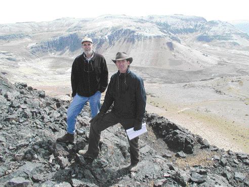 Bear Creek Mining president Andrew Swarthout (left) and vice-president of exploration David Volkert above the Corani silver-lead-zinc project in southern Peru.