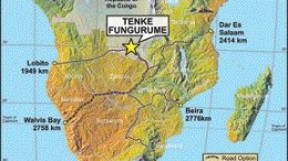 A map showing the location of Tenke Fungurume in the Democratic Republic of the Congo.
