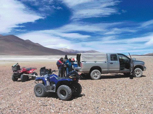 A Wealth Minerals crew explores near the Diamante-Los Patos uranium project in northwestern Argentina.