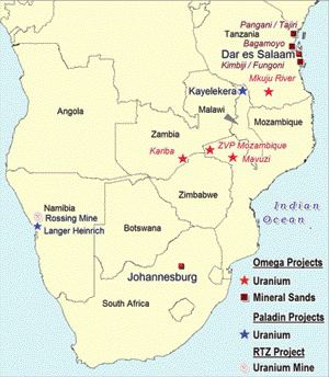 OMEGACORPOmegaCorp's uranium projects in southern Africa.