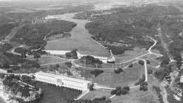 TNM ARCHIVESTwo of Alcan's hydroelectric plants in the Saguenay-Lake St. Jean region of Quebec. The Chute-a-Caron plant (upper left) was completed in 1931; Shipshaw (bottom) was built in the early 1940s to aid the expansion of the Arvida smelter during the Second World War.