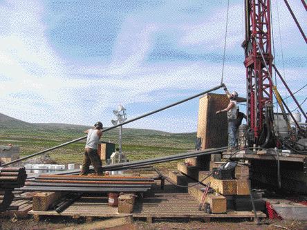 NORTHERN DYNASTY MINERALSDrillers at work on a rig at Northern Dynasty Minerals' massive Pebble copper-gold-molybdenum porphyry deposit in southwestern Alaska. Anglo American has signed on as an equal partner to develop Pebble.