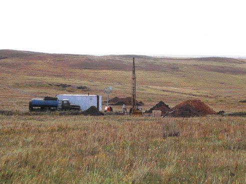 Western Prospector Group drilling in 2005 on the Gurvanbulag deposit at its Saddle Hills uranium project, in northeastern Mongolia.