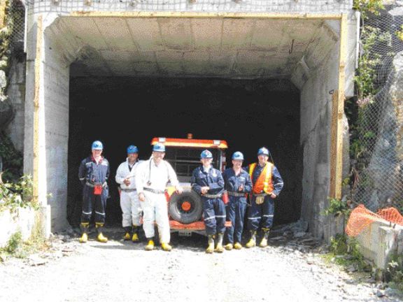 BY SUSAN KIRWINFrom left: First Metals chairman Jay Jaski; director George Salamis; Romeo D'Angela of Novadan Capital; First Metals CEO Richard Williams; Bob Romanyk of Private Equity Capital; and Sylvain Lessard, First Metals' mine manager at the Fabie Bay project. Fabie Bay was mined by Noranda in the 1970s and First Metals plans to bring the operation back into production sometime this fall.