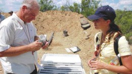 BY STEPHEN STAKIWMexican Silver Mines' geological consultant Michael Thompsen and Haywood Securities mining analyst Deanna McDonald examine drill core on the La Blanca silver-lead project.