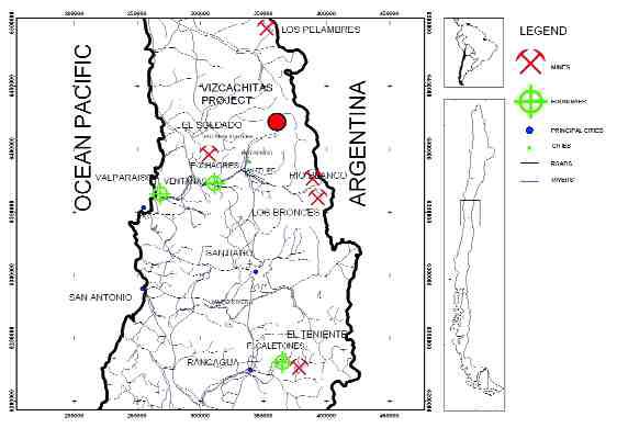 LOS ANDES COPPERA location map of Vizcachitas.