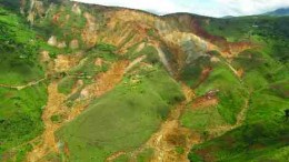 BY ANTHONY VACCAROThe near-surface Twangiza deposit (above) will be exploited by making vertical slices into the mountain to form a large open pit. The deposit has a combined measured, indicated and inferred resource of over 6 million oz. gold.