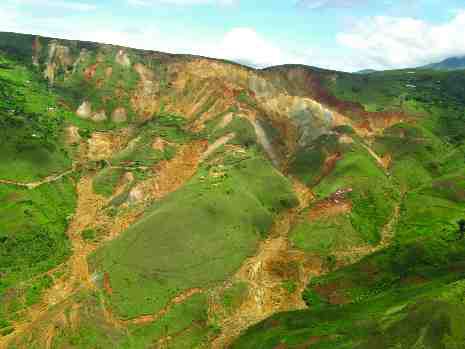 BY ANTHONY VACCAROThe near-surface Twangiza deposit (above) will be exploited by making vertical slices into the mountain to form a large open pit. The deposit has a combined measured, indicated and inferred resource of over 6 million oz. gold.