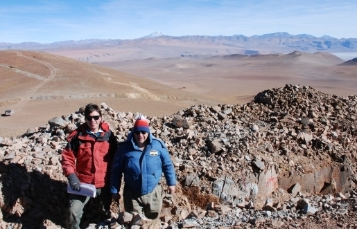 Javier Robeto (left), Antares Minerals' project geologist, and Mansfield Minerals' director John Leask in trench on the JV partner's Rio Grande copper-gold project in northwestern Argentina's Salta Province.