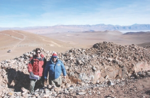 Antares Minerals' project geologist Javier Robeto (left) and Mansfield Minerals' director John Leask in a trench on the joint-venture partners' Rio Grande copper-gold project in northwestern Argentina's Salta province.