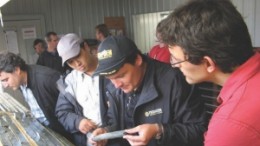 President Ewan Downie of Premier Gold Mines (with core) and project manager Matt Long (at right) examine drill core from the Rahill-Bonanza project in Red Lake, Ont.