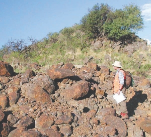 Gossan outcrop at Marifil Mines and joint-venture partner Castillian Resources' Las Aguilas project, in San Luis province, Argentina.